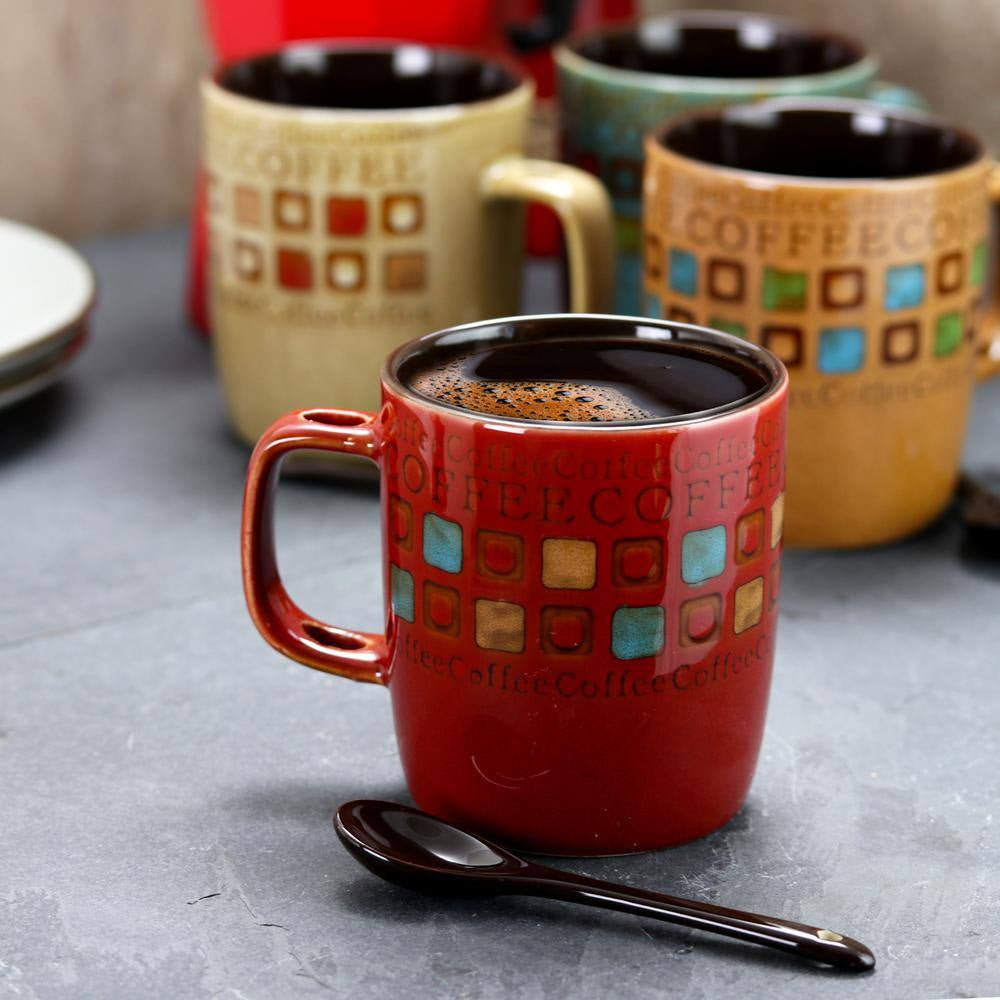 Cafe Americano 13 oz. Assorted Color Mugs (Set of 4)
