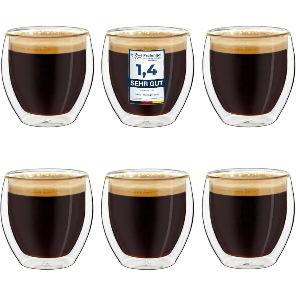 Double Wall Espresso Glasses 3.5 OZ, Insulated Glass Cups - 6X 3.5oz (100ml)