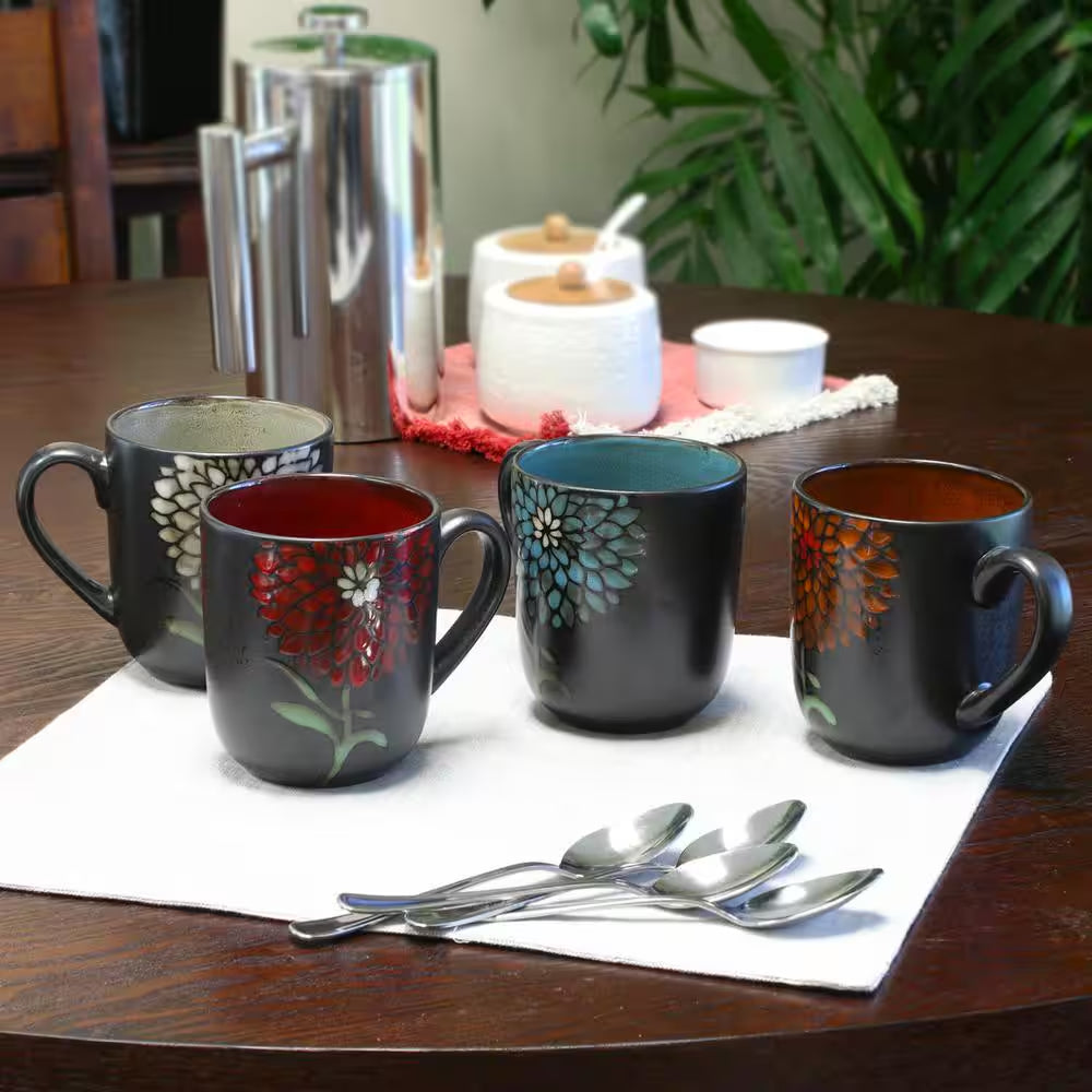 Cafe 4-Piece Rustic Floral Vintage Earthenware Coffee Mugs 16oz