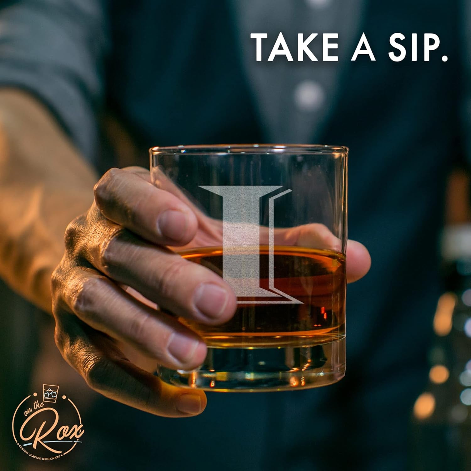 Monogrammed Gifts for Men - 4PC 11 Oz Custom Whiskey Glasses (I-Monogram) - Engraved Whiskey Glasses - Personalized Whiskey Glasses - Unique Bourbon Glasses - Personalized Glass Gifts for Dad
