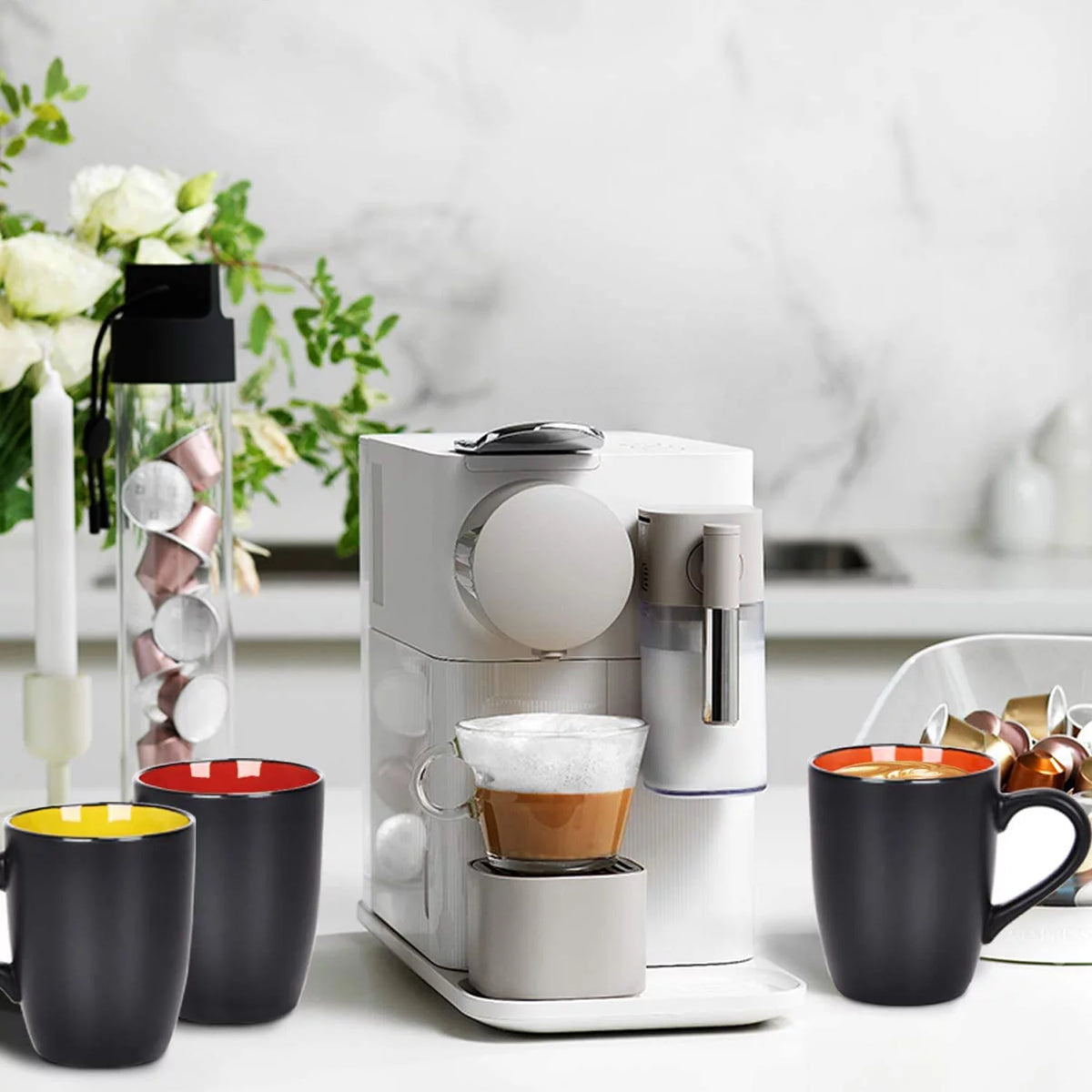 16 Fl Oz Coffee Mugs Ceramic Coffee Mug Tea Cups, Set of 6 Coffee Mug Sets, Large Sized Black Coffee Mugs Set Perfect for Coffee, Cappuccino, Tea, Cocoa, Cereal, Restaurant Coffee Mug