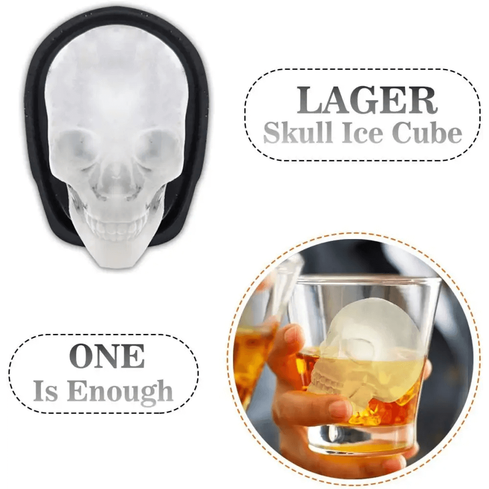 Extra Large 3D Skull Ice Cube Mold Silicone Ice Molds for Whiskey Skull Ice Cube Trays with Funnel for Big Mouth Cup Skull Ice Maker with Resin Chocolate sugar Whiskey Ice Mold for Parties (1 Pcs) - Macchiaco