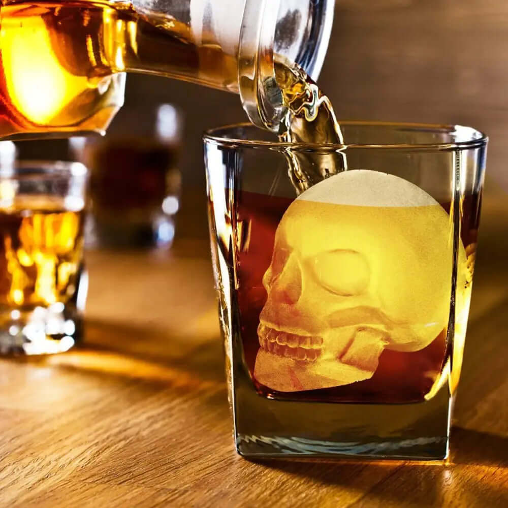 Extra Large 3D Skull Ice Cube Mold Silicone Ice Molds for Whiskey Skull Ice Cube Trays with Funnel for Big Mouth Cup Skull Ice Maker with Resin Chocolate sugar Whiskey Ice Mold for Parties (1 Pcs) - Macchiaco