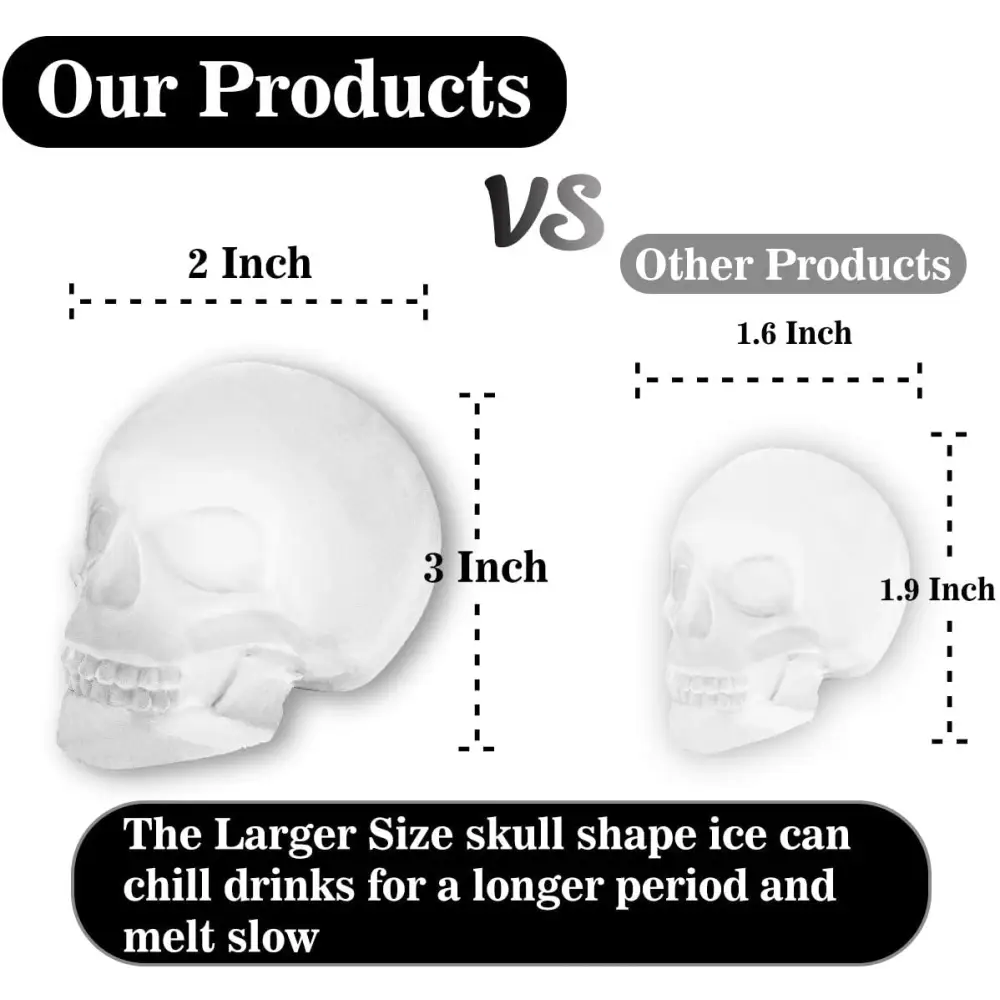 Extra Large 3D Skull Ice Cube Mold Silicone Ice Molds for Whiskey Skull Ice Cube Trays with Funnel for Big Mouth Cup Skull Ice Maker with Resin Chocolate sugar Whiskey Ice Mold for Parties (1 Pcs) - Macchiaco