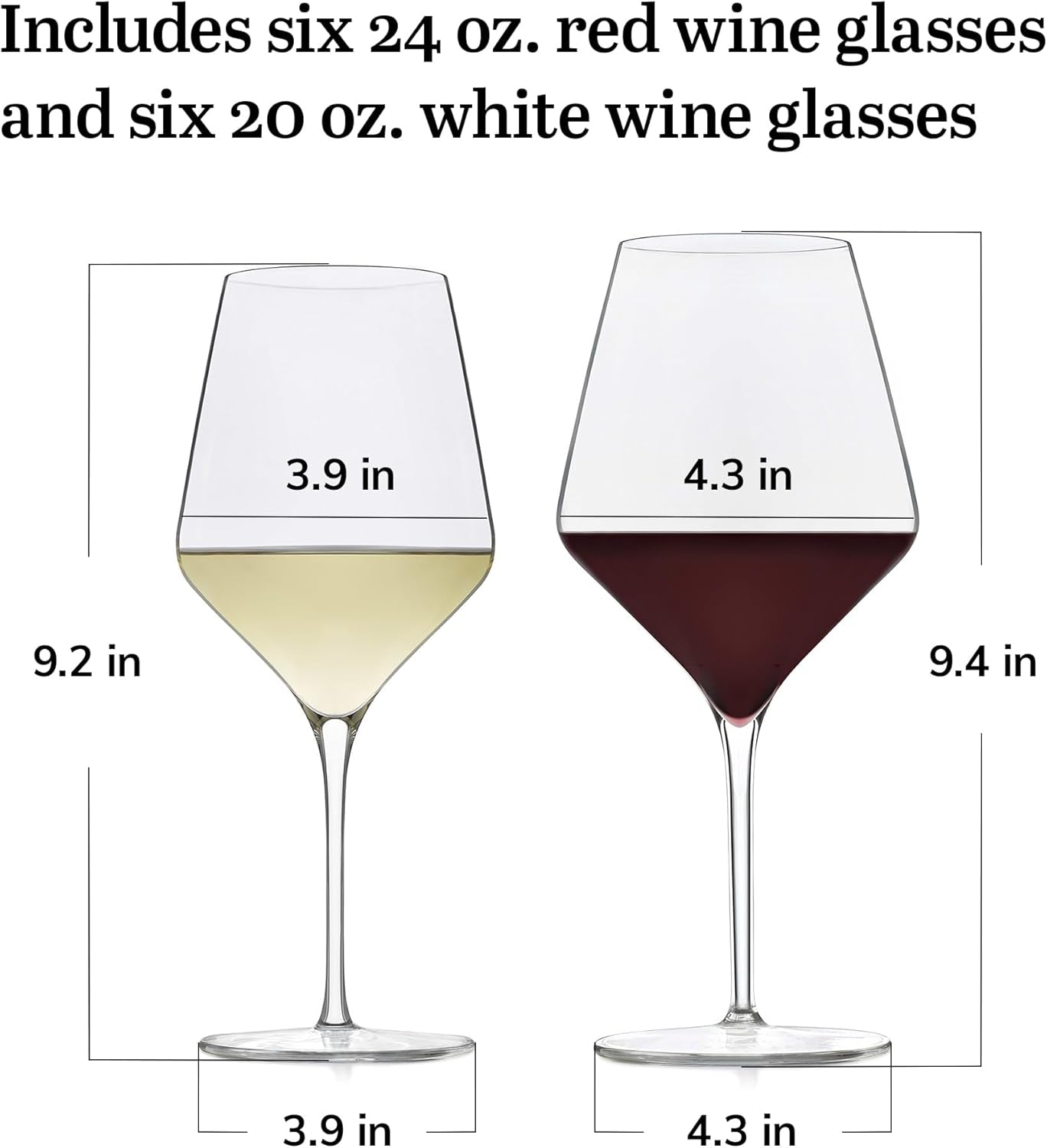 Signature Greenwich 12 Piece Party Wine Glasses Set, Long Stem Wine Glasses for Red and White Wine