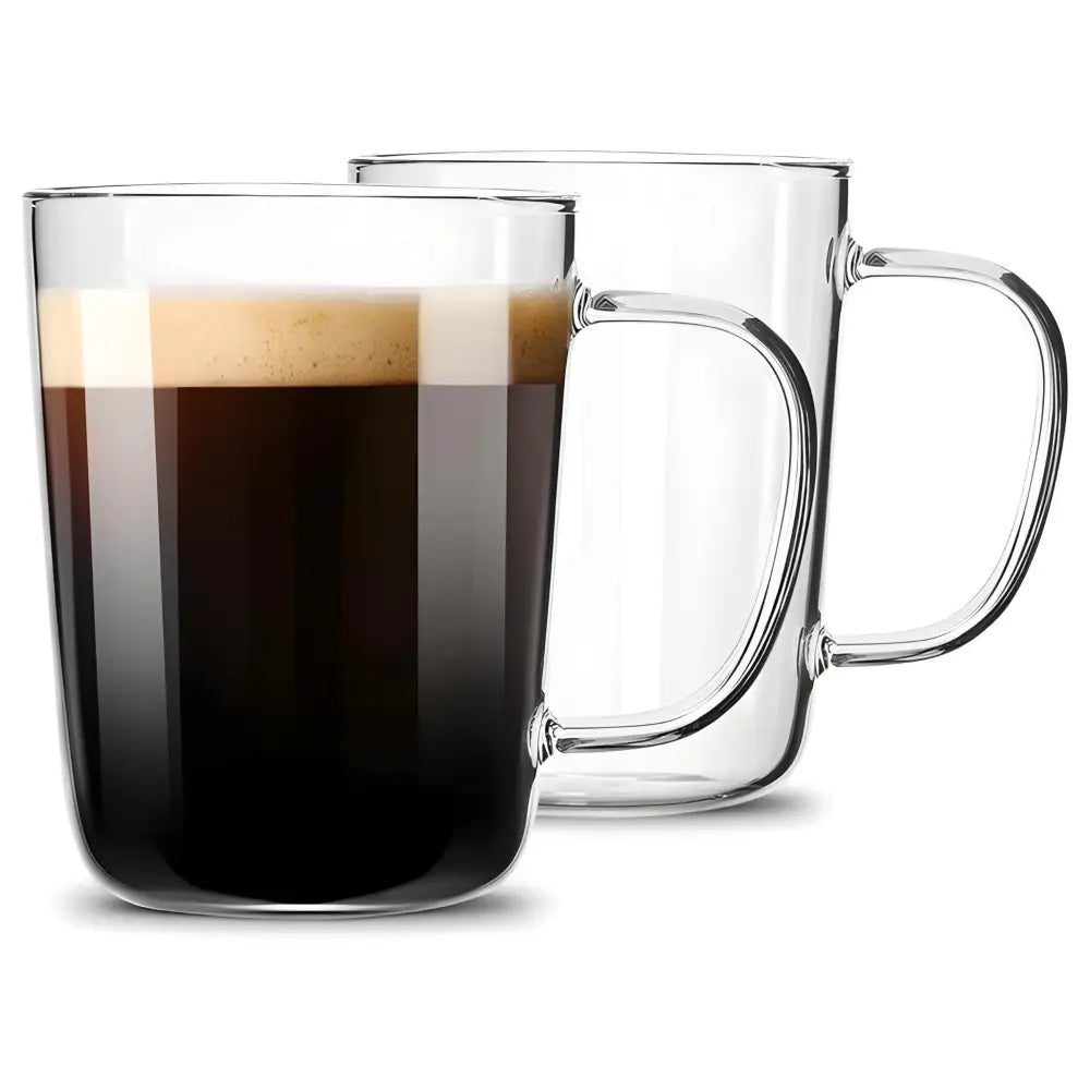 Glass Coffee Mugs Set of 2 - 17 oz Lead-free Glasses - 17 Oz Glass Mugs - Coffee Glasses