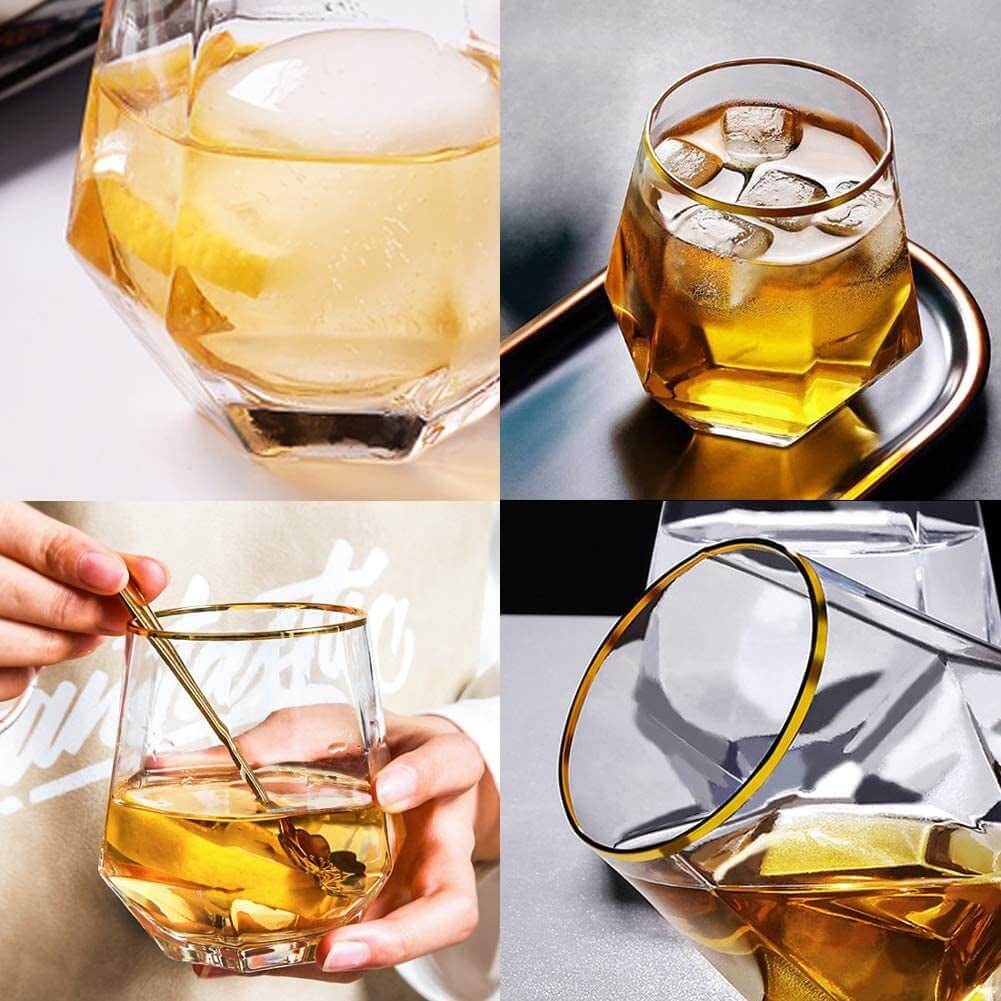 Gold Banded Whiskey Glasses Set of 4 - Premium Rocks Glasses for Cocktails, Scotch, Rum, or Wine - Macchiaco