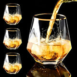 Gold Banded Whiskey Glasses Set of 4 - Premium Rocks Glasses for Cocktails, Scotch, Rum, or Wine - Macchiaco