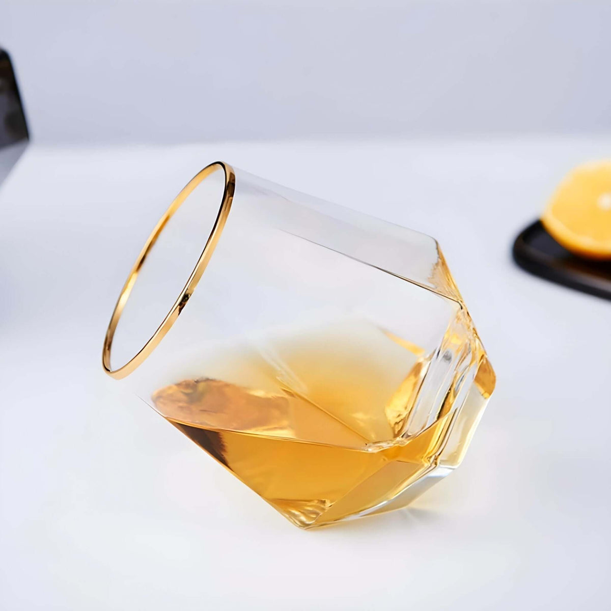 Gold Banded Whiskey Glasses Set of 4 - Premium Rocks Glasses for Cocktails, Scotch, Rum, or Wine - Macchiaco