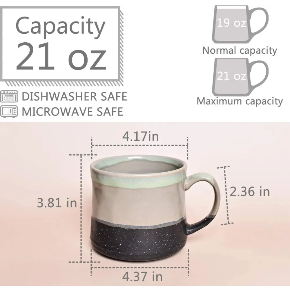 Large Ceramic Coffee Mug 21 Oz, Grey