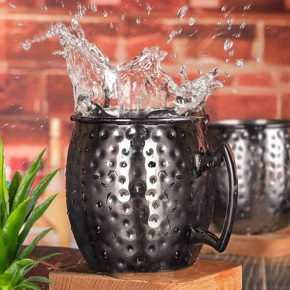 Moscow Mule Mugs - Set of 4 Gunmetal Black Plated Stainless Steel 18oz