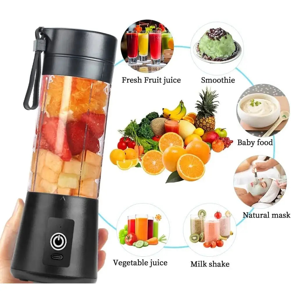 Portable Blender Cup,Electric USB Juicer Blender,Mini Blender Portable Blender for Shakes and Smoothies, Juice,380Ml, Six Blades Great for Mixing, - Macchiaco