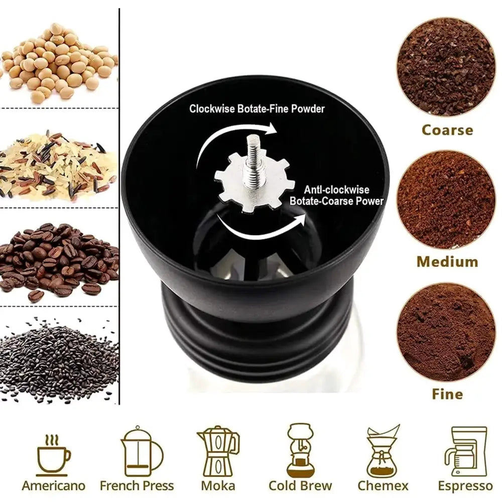 Portable Manual Coffee Grinder with Ceramic Burr and 2 Glass Jars - Ideal for Beans, Espresso, and Spices - Macchiaco