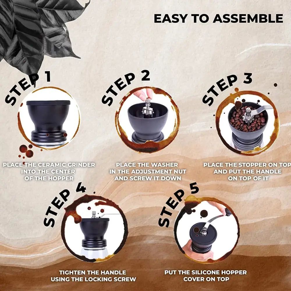 Portable Manual Coffee Grinder with Ceramic Burr and 2 Glass Jars - Ideal for Beans, Espresso, and Spices - Macchiaco