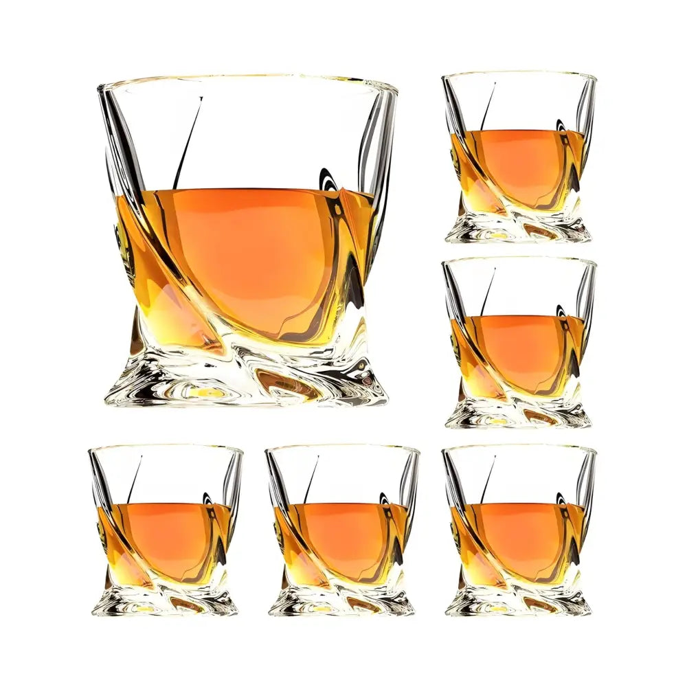 Premium Crystal Whiskey Glasses Set of 6 Twist Large Lead-Free Crystal Glass10 oz.