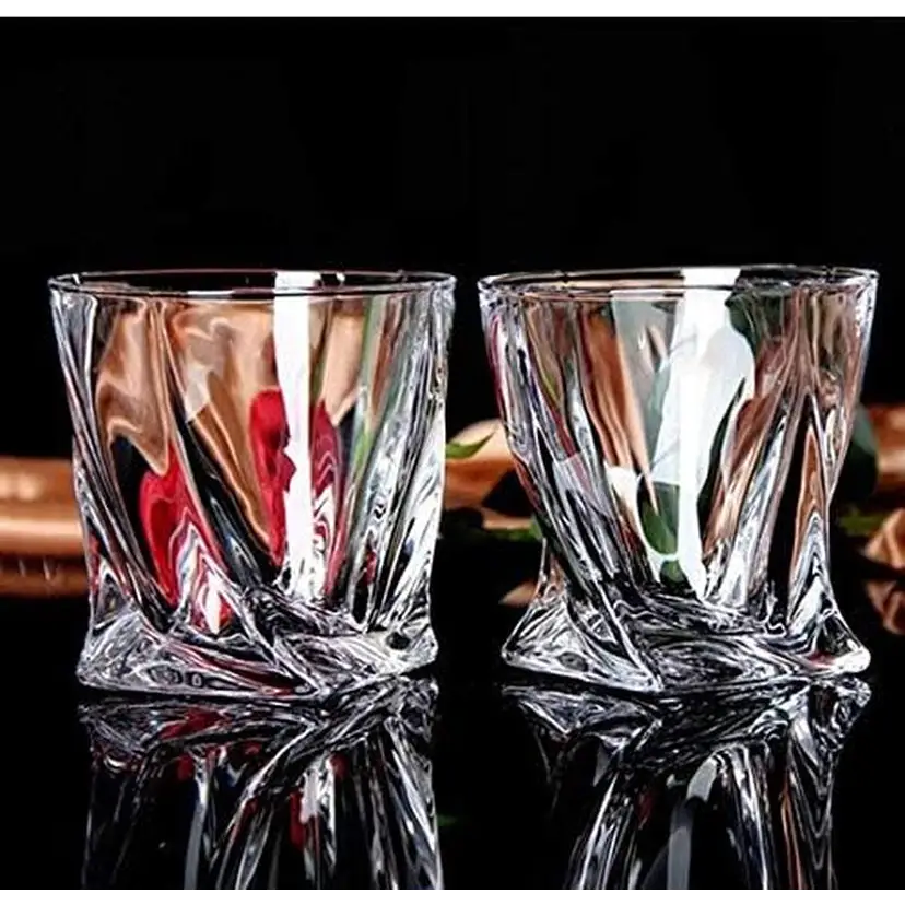 Premium Crystal Whiskey Glasses Set of 6 Twist Large Lead-Free Crystal Glass10 oz