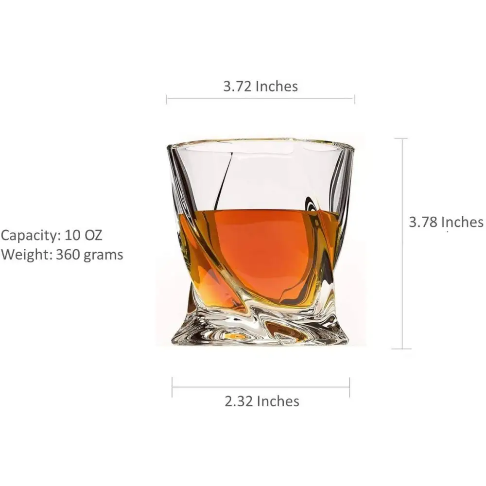 Premium Crystal Whiskey Glasses Set of 6 Twist Large Lead-Free Crystal Glass10 oz