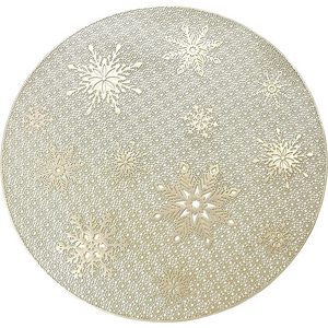 Round Gold Christmas placemats Set of 4 for Dining Table Mats 15“ Wipeable Snowflake Placemats