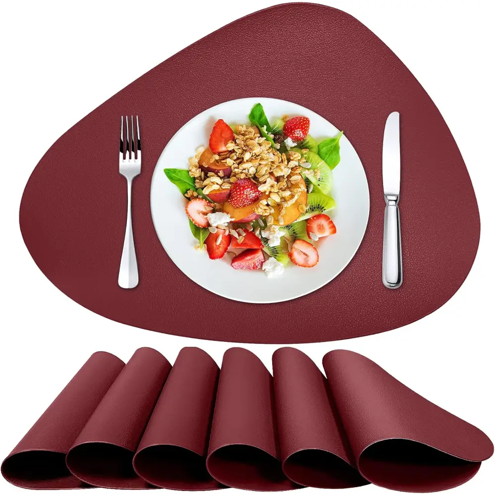 Round Placemats Set of 6 Faux Leather Placemats Wipeable Washable Placemats Heat Resist placemats