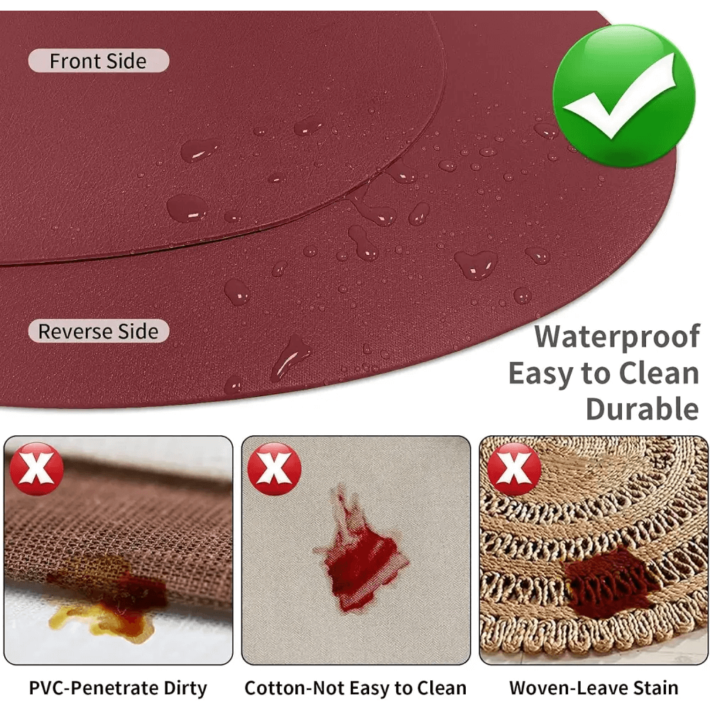 Round Placemats Set of 6 Faux Leather Placemats Wipeable Washable Placemats Heat Resist placemats