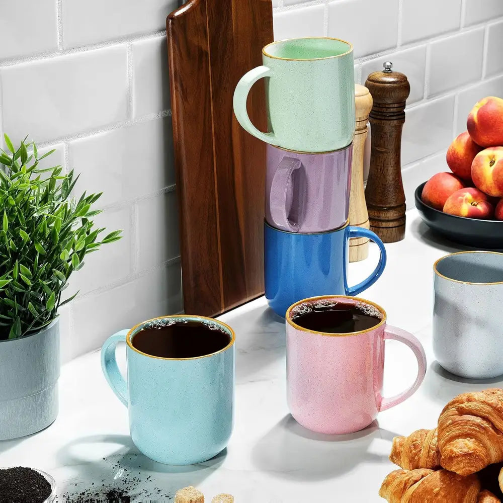 Set of 6 Large 16 Ounce Ceramic Coffee Mugs.