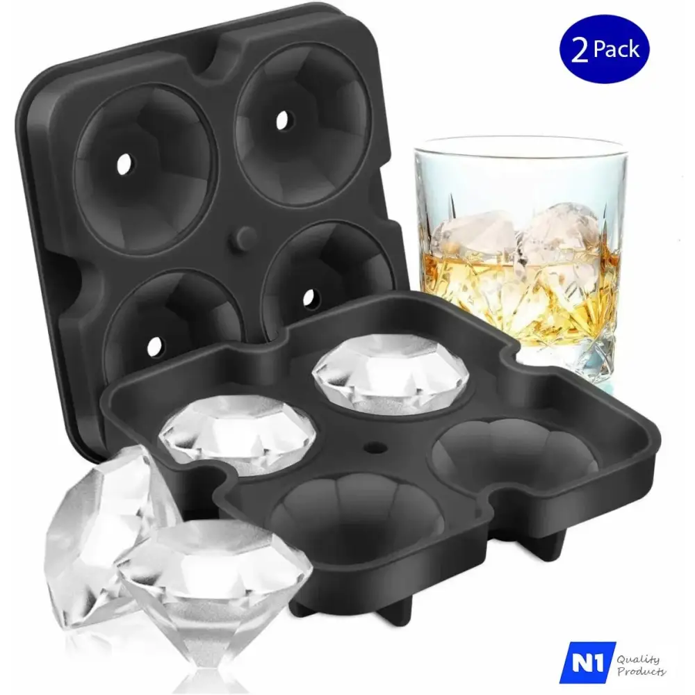 Silicone 3D Diamond ICE Cube Tray Maker Mold Whiskey Cocktails (2 Pack), New - Macchiaco