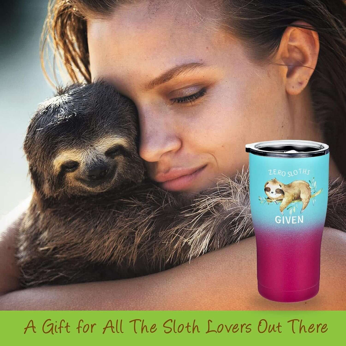 Sloth Tumbler with Straw and Lid - No Sloths Given (Purple Teal, 20 Oz)