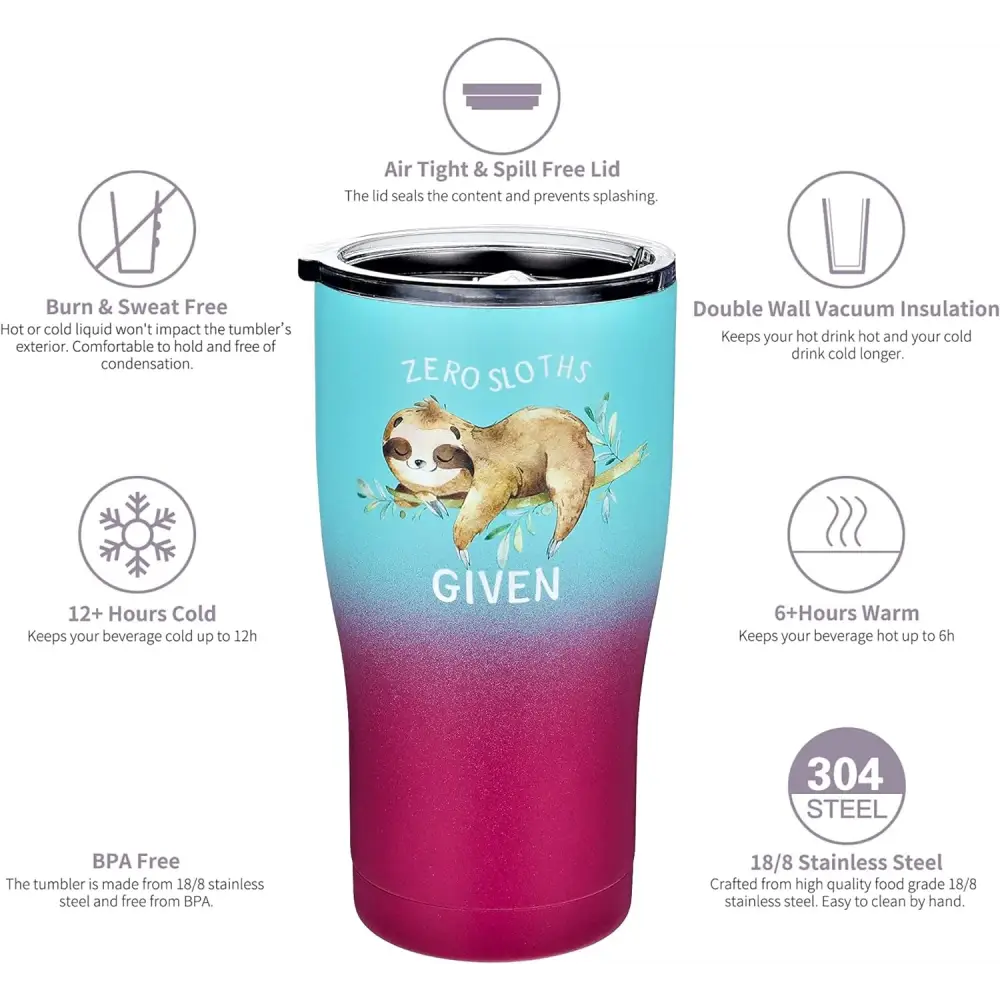 Sloth Tumbler with Straw and Lid - No Sloths Given (Purple Teal, 20 Oz)