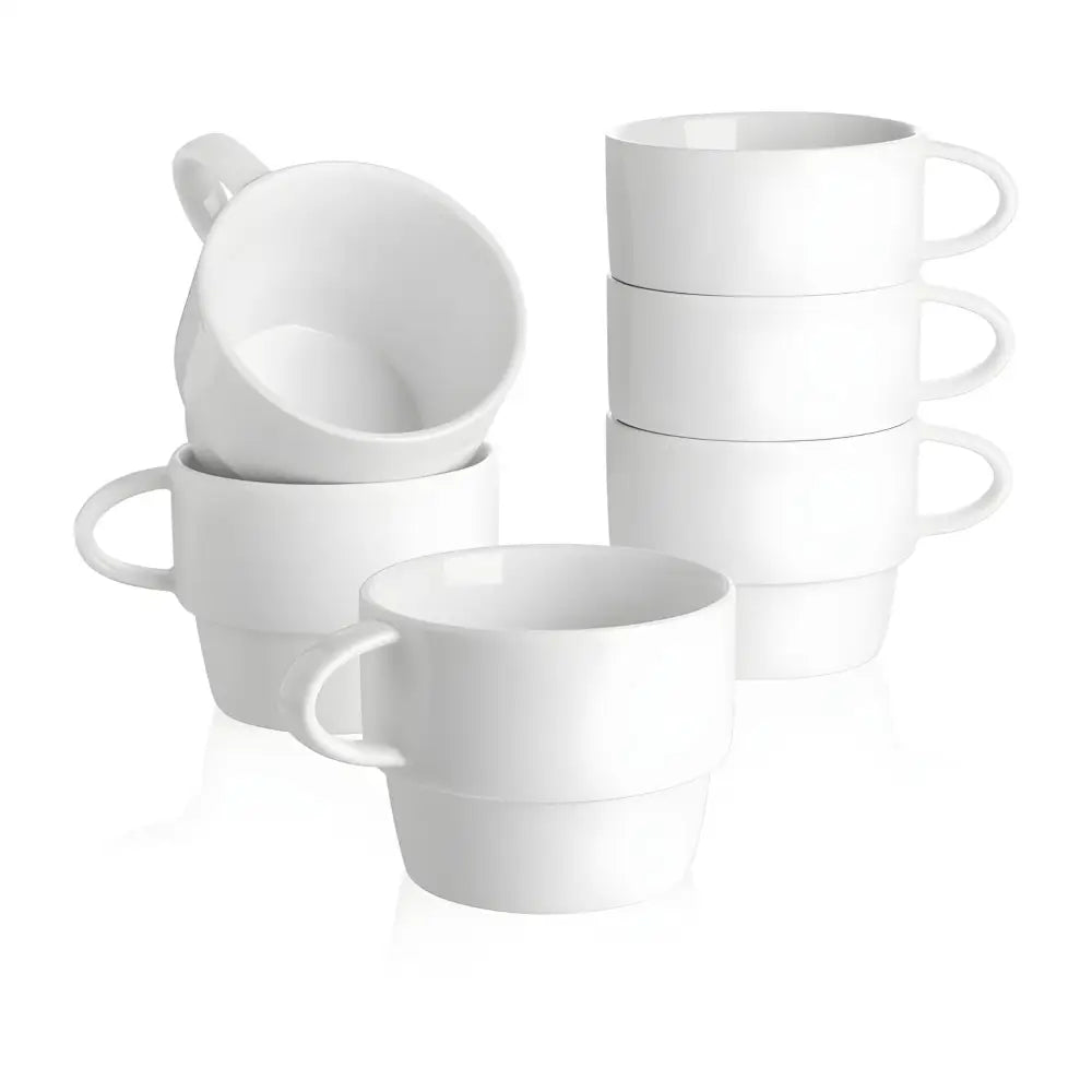 Stackable Coffee Cups - 6 Oz Set of 6 White - 3.2 Inch - Coffee & Tea Cups