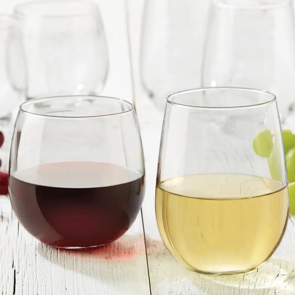 Stemless 12-Piece Wine Glass Party Set for Red and White Wines