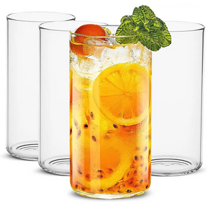 Thin Highball Glasses Set of 4, 19 oz - Clear Tall Glass Cups for Water, Juice, Beer, Cocktails, and Mixed Drinks - Macchiaco