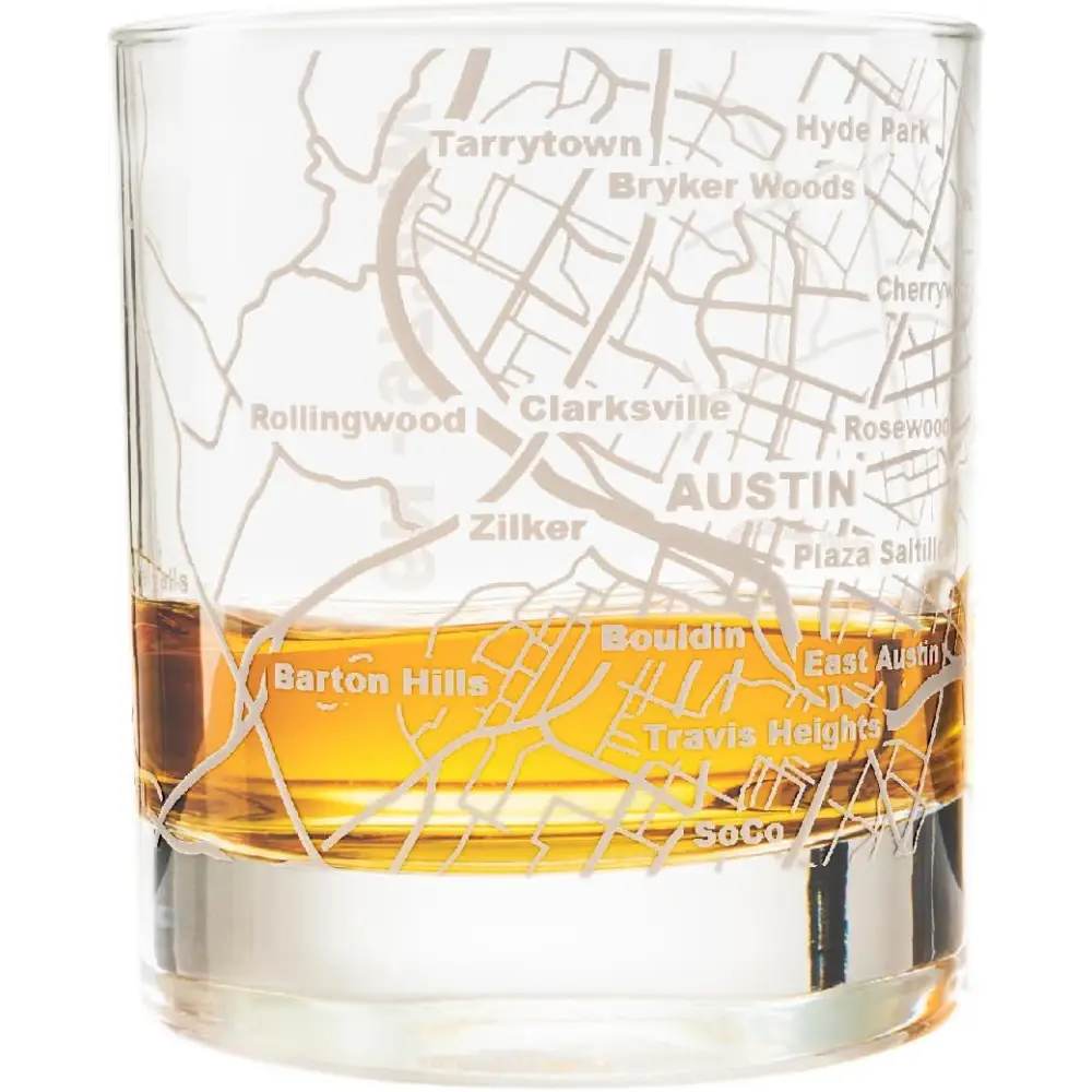 Whiskey Glasses - 10 Oz Tumbler for Austin Lovers (Single Glass) - Etched with Austin Map - Old Fashioned Rocks Glass