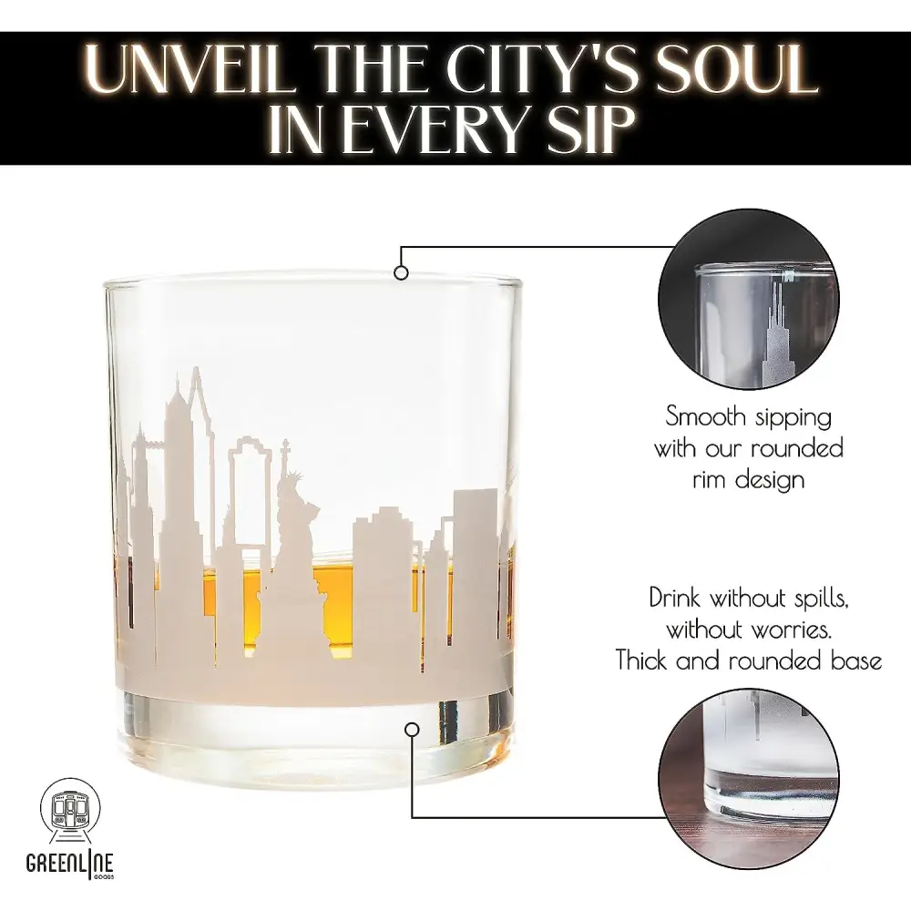 Whiskey Glasses - 10 Oz Tumbler for New York Lovers (Single Glass).