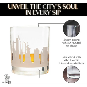 Whiskey Glasses - 10 Oz Tumbler for New York Lovers (Single Glass) - Etched with New York Skyline - Macchiaco