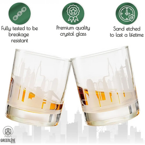 Whiskey Glasses - 10 Oz Tumbler for New York Lovers (Single Glass) - Etched with New York Skyline - Macchiaco