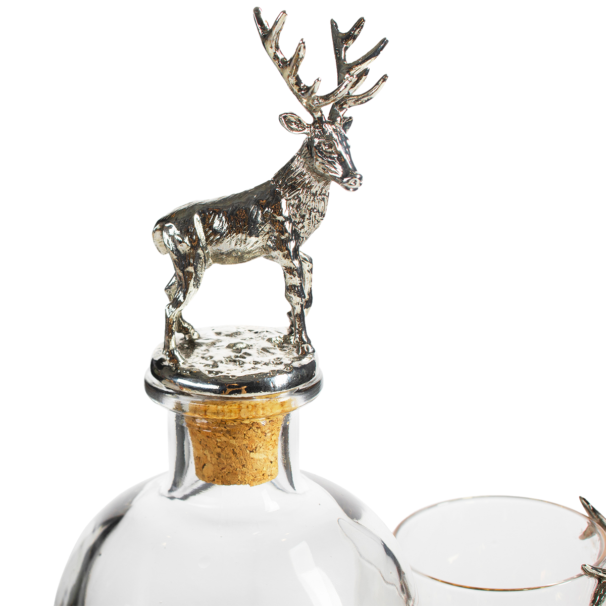 Stag Antler Decanter Set with 2 Stag Glasses - Antique Pewter Whiskey Decanter Set 25 Oz - Macchiaco